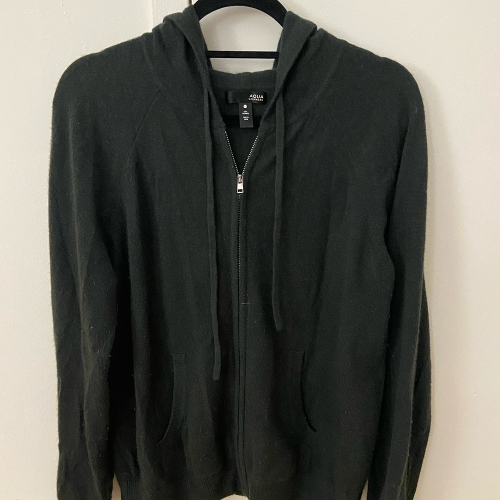 Green aqua cashmere full zip hoodie